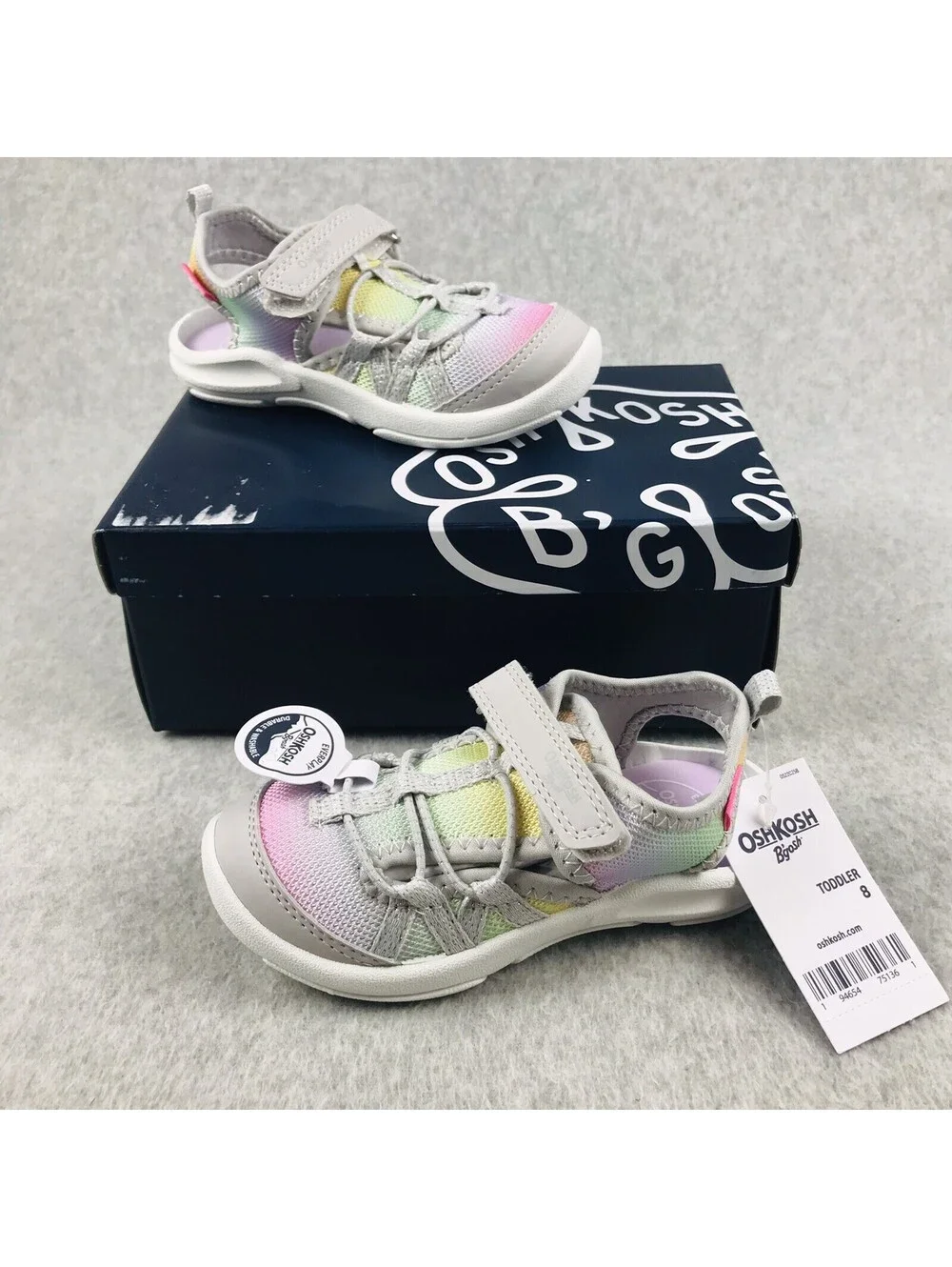 OshKosh Girls Size 8 Toddler Strap Sandals Lightweight Outdoor Pink gray